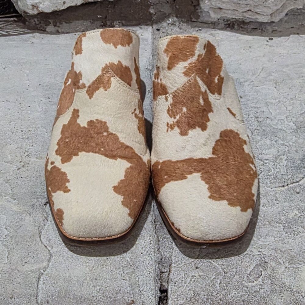 Crown Vintage Cow Hide Mules Festival Block Heel Cowgirl Slip On Women's Size 8 - Picture 2 of 9